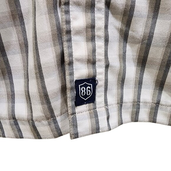 B.U.M. Equipment Mens XL Short Sleeve Button Up Shirt Gray Beige Plaid Polyester - Picture 6 of 9